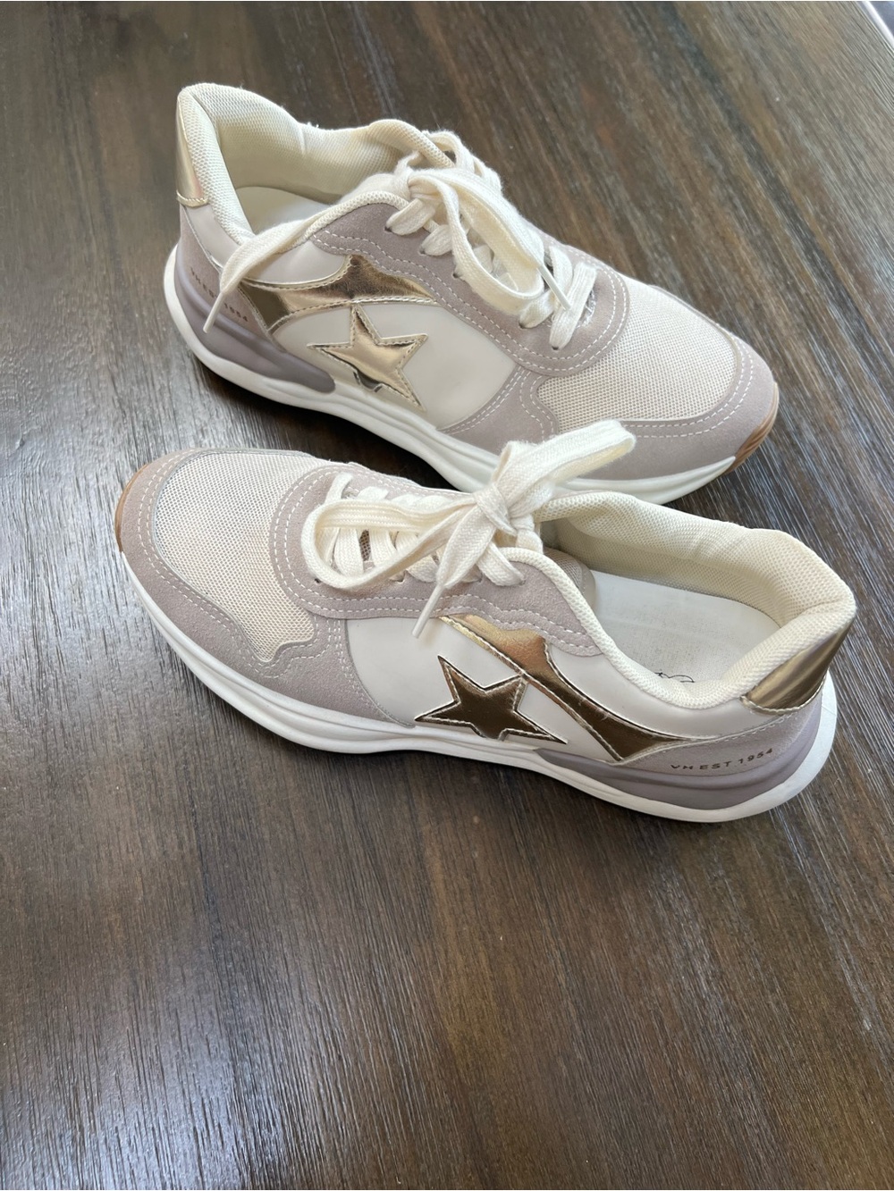 Vintage Havana Cream and Gold Star Lace-Up Sneakers